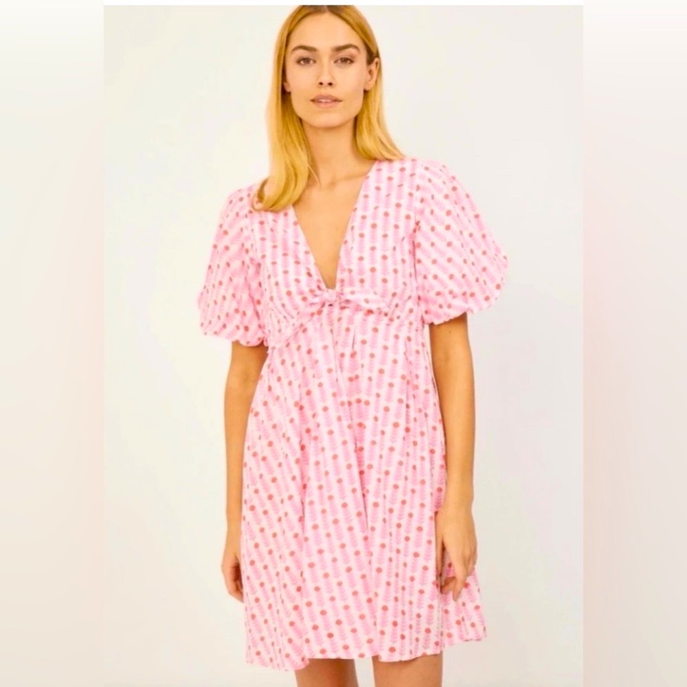 MAREA Pink Mini Dress with puff sleeve - size L